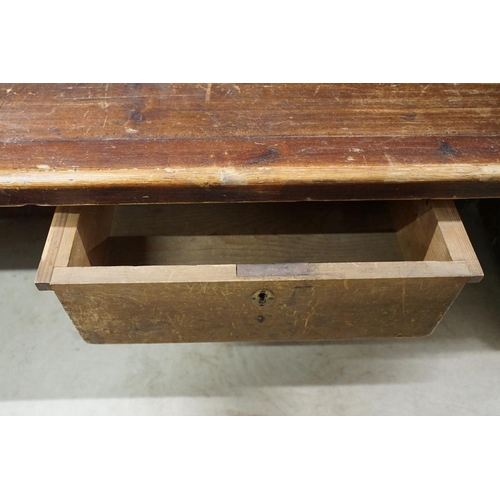 581 - Late 19th / Early 20th century Long Pine Church or Chapel Pew, housing a lockable box under seat, wi... 