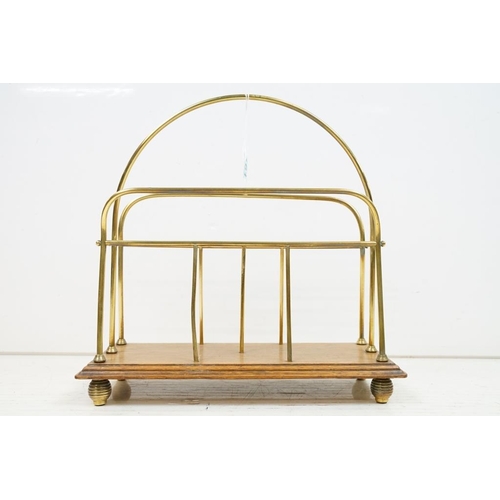 586 - Edwardian Brass and Oak Magazine Rack, 37cm high