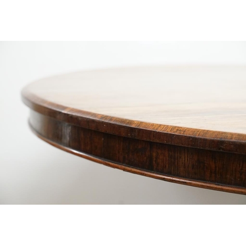 587 - Victorian Rosewood Circular Tilt Top Breakfast Table raised on a bulbous octagonal column and a circ... 