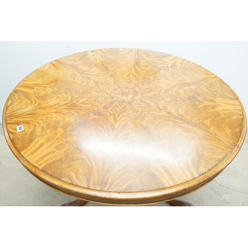 592 - Victorian Flamed Mahogany Circular Tilt Top Breakfast Table raised on a bulbous reeded support and t... 