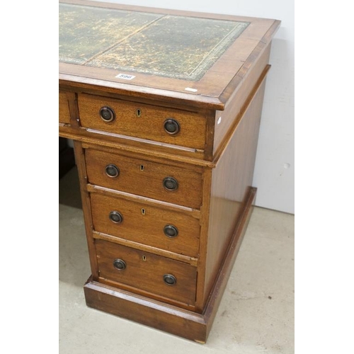 596 - 19th century Mahogany Twin Pedestal Desk with green leather inset writing surface and an arrangement... 