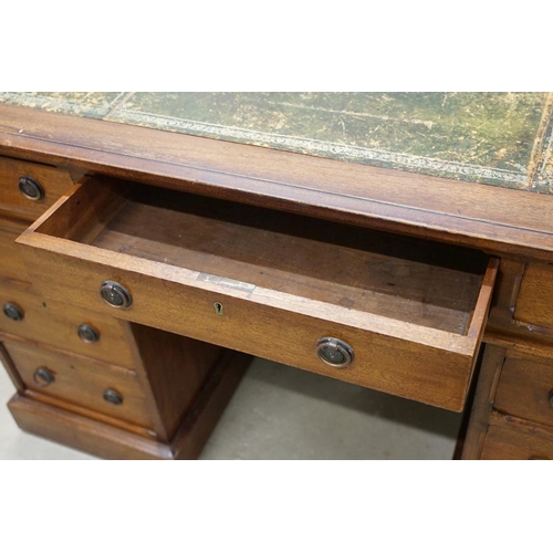 596 - 19th century Mahogany Twin Pedestal Desk with green leather inset writing surface and an arrangement... 