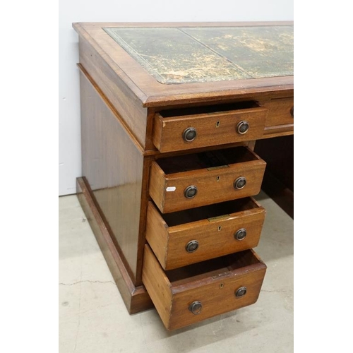 596 - 19th century Mahogany Twin Pedestal Desk with green leather inset writing surface and an arrangement... 