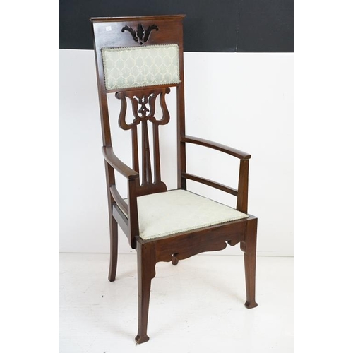 601 - Late Victorian Mahogany Art Nouveau Elbow Chair, 55cm wide x 55cm deep x 118cm high