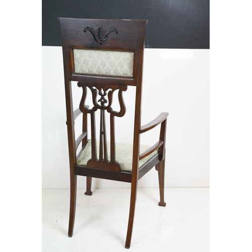 601 - Late Victorian Mahogany Art Nouveau Elbow Chair, 55cm wide x 55cm deep x 118cm high