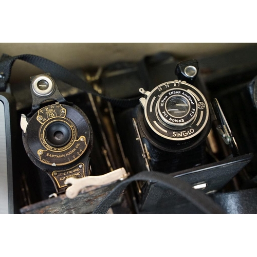 410 - Collection of folding bellow film cameras to include many antique models from the early 20th century