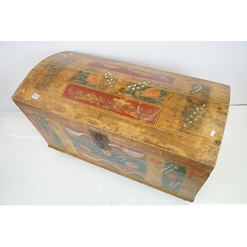 615 - 19th century Folk Art Continental Pine Dome Top Blanket Box with naive painted decoration, with cand... 