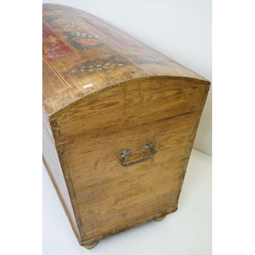 615 - 19th century Folk Art Continental Pine Dome Top Blanket Box with naive painted decoration, with cand... 