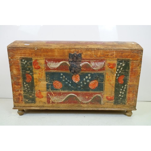 615 - 19th century Folk Art Continental Pine Dome Top Blanket Box with naive painted decoration, with cand... 