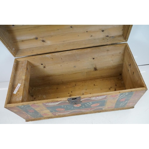 615 - 19th century Folk Art Continental Pine Dome Top Blanket Box with naive painted decoration, with cand... 