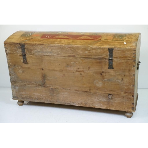 615 - 19th century Folk Art Continental Pine Dome Top Blanket Box with naive painted decoration, with cand... 