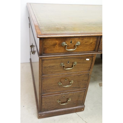 616 - 19th century Mahogany Partner's Desk with green leather inset top, with an arrangement of nine drawe... 