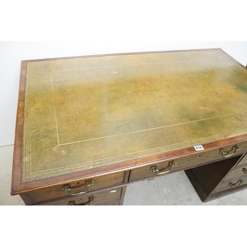 616 - 19th century Mahogany Partner's Desk with green leather inset top, with an arrangement of nine drawe... 