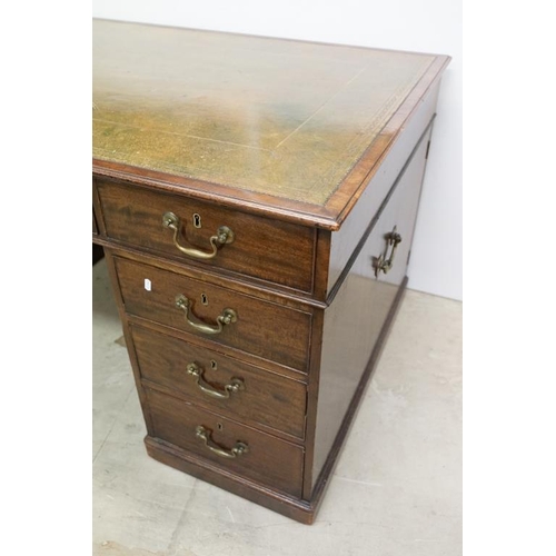 616 - 19th century Mahogany Partner's Desk with green leather inset top, with an arrangement of nine drawe... 