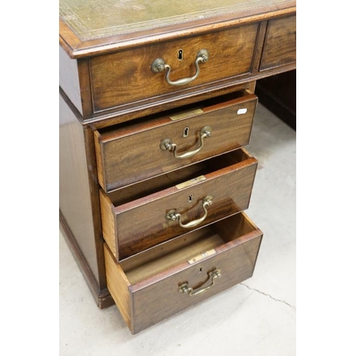 616 - 19th century Mahogany Partner's Desk with green leather inset top, with an arrangement of nine drawe... 