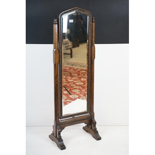 624 - Early to Mid 20th century Oak Cheval Mirror with bevelled edge, 49cm wide x 144cm high