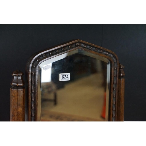 624 - Early to Mid 20th century Oak Cheval Mirror with bevelled edge, 49cm wide x 144cm high