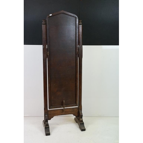 624 - Early to Mid 20th century Oak Cheval Mirror with bevelled edge, 49cm wide x 144cm high