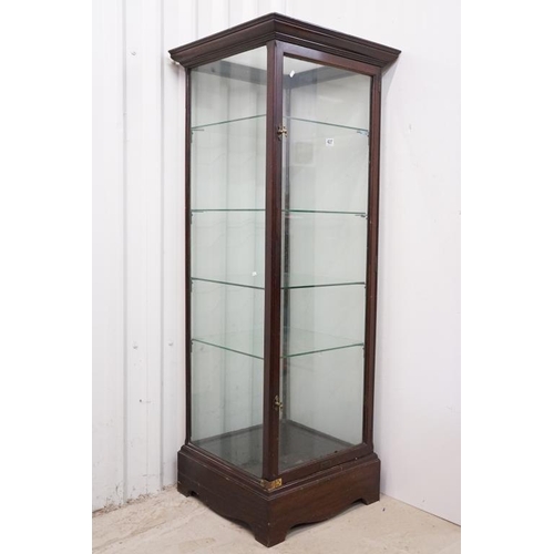 627 - Edwardian Mahogany Framed Square Tall Glass Shop Display Cabinet, glazed to all sides, the single do... 