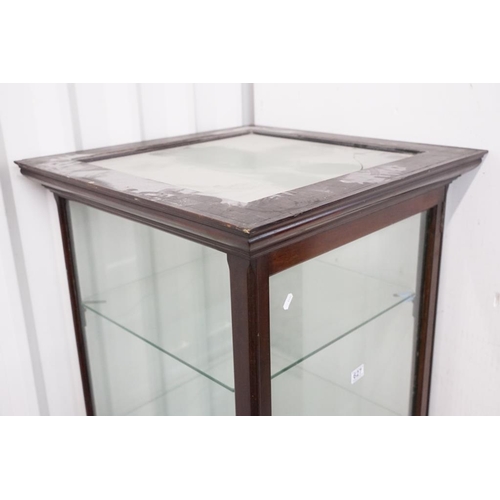 627 - Edwardian Mahogany Framed Square Tall Glass Shop Display Cabinet, glazed to all sides, the single do... 