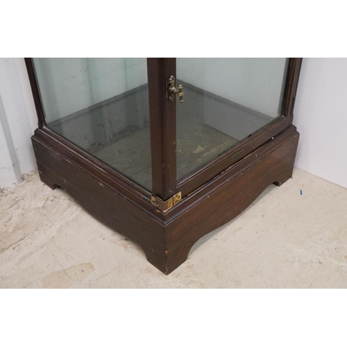 627 - Edwardian Mahogany Framed Square Tall Glass Shop Display Cabinet, glazed to all sides, the single do... 