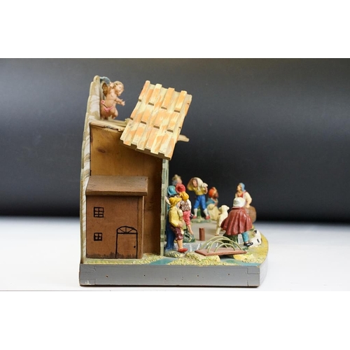 421 - Mid 20th Century Italian painted wooden nativity diorama, with rotating platform surrounding the man... 