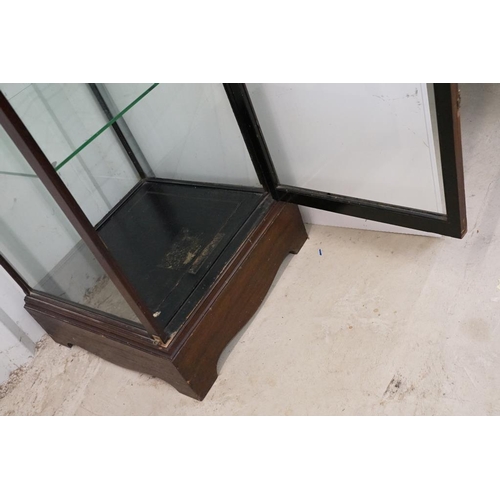 627 - Edwardian Mahogany Framed Square Tall Glass Shop Display Cabinet, glazed to all sides, the single do... 