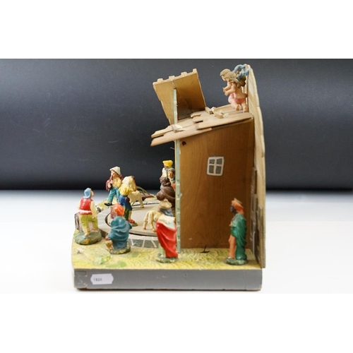 421 - Mid 20th Century Italian painted wooden nativity diorama, with rotating platform surrounding the man... 