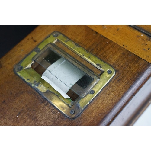 427 - Edwardian mahogany cash register with hinged top and drawer with brass handle, approx 43cm long x 19... 