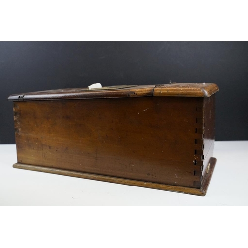 427 - Edwardian mahogany cash register with hinged top and drawer with brass handle, approx 43cm long x 19... 