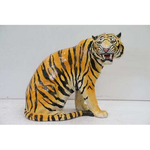 56 - Large Italian ceramic figure of a seated snarling Tiger, approx 51cm high