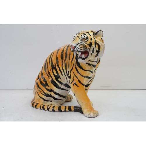 56 - Large Italian ceramic figure of a seated snarling Tiger, approx 51cm high