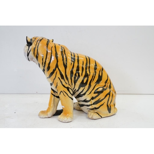 56 - Large Italian ceramic figure of a seated snarling Tiger, approx 51cm high