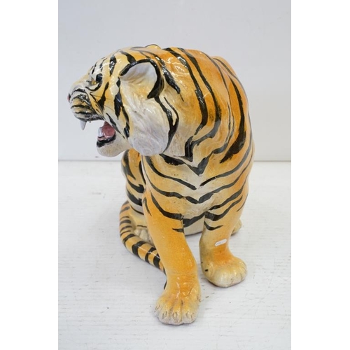 56 - Large Italian ceramic figure of a seated snarling Tiger, approx 51cm high