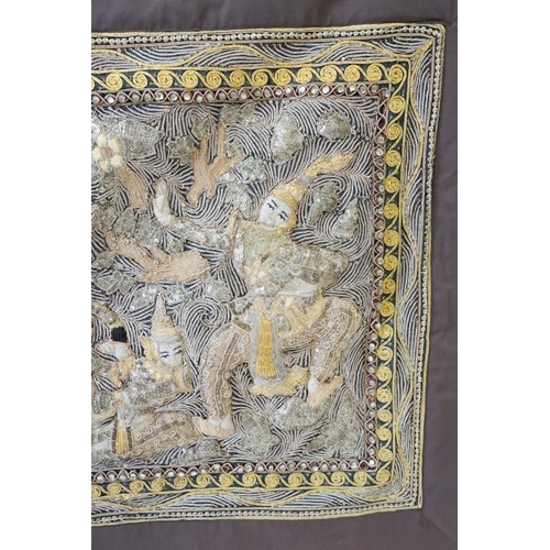 572 - South East Asian Stumpwork style Wall Hanging Panel depicting a horse drawn chariot and figures, wit... 