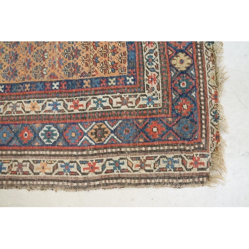 579 - North-West Persian Corridor Carpet, the rust brown field with rows of flowers, within an indigo meda... 