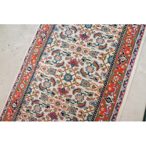 580 - Green ground Runner Rug, 199cm x 72cm together with Pink and Cream ground Runner Rug, 163cm x 71cm