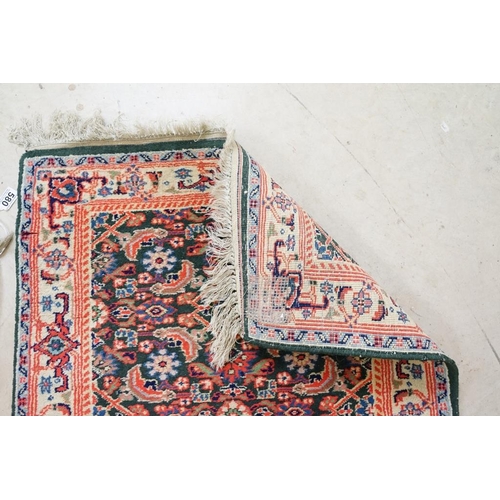 580 - Green ground Runner Rug, 199cm x 72cm together with Pink and Cream ground Runner Rug, 163cm x 71cm