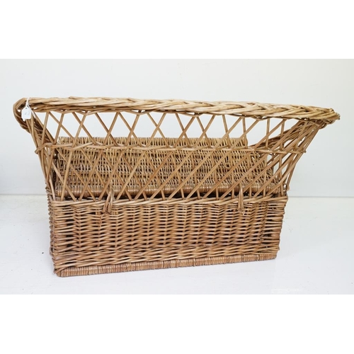 626 - Wicker Child's Bench Ottaman, Wicker ' F & M ' Picnic Hamper and a Wicker and Metal Stickstand