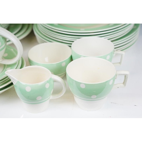 68 - Art Deco ' Tams Ware ' tea & dinnerware in mint polka dot, pattern no. 2260, to include teapot & cov... 