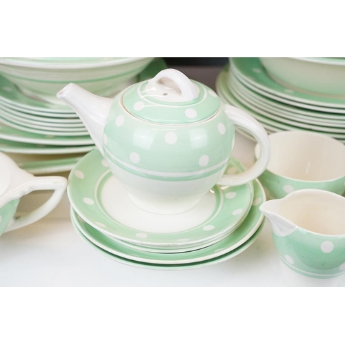 68 - Art Deco ' Tams Ware ' tea & dinnerware in mint polka dot, pattern no. 2260, to include teapot & cov... 