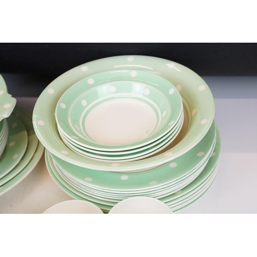 68 - Art Deco ' Tams Ware ' tea & dinnerware in mint polka dot, pattern no. 2260, to include teapot & cov... 