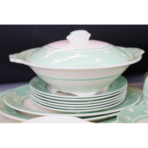 68 - Art Deco ' Tams Ware ' tea & dinnerware in mint polka dot, pattern no. 2260, to include teapot & cov... 