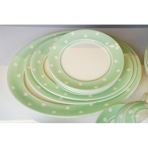 68 - Art Deco ' Tams Ware ' tea & dinnerware in mint polka dot, pattern no. 2260, to include teapot & cov... 