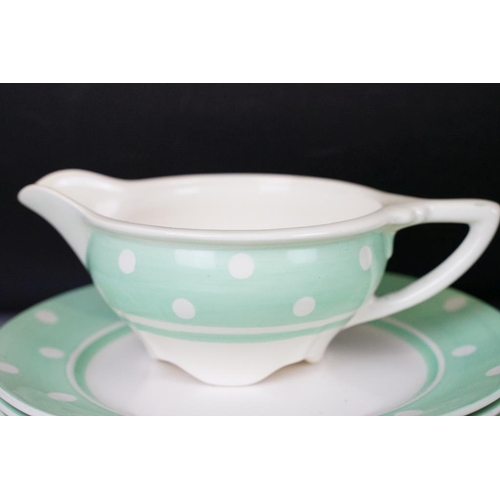 68 - Art Deco ' Tams Ware ' tea & dinnerware in mint polka dot, pattern no. 2260, to include teapot & cov... 