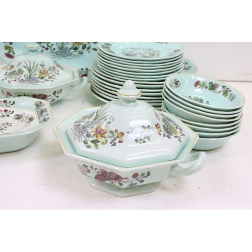 157 - Adams Calyx ware, Ming jade pattern dinner and tea service to include two lidded tureens, 8 dinner p... 