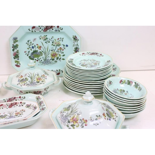 157 - Adams Calyx ware, Ming jade pattern dinner and tea service to include two lidded tureens, 8 dinner p... 