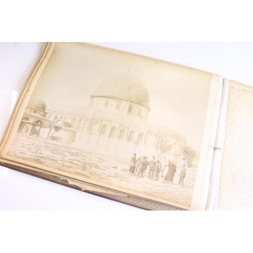 212 - Early 20th century Jerusalem olive wood book containing ' photographs and flowers of the hl. land ',... 