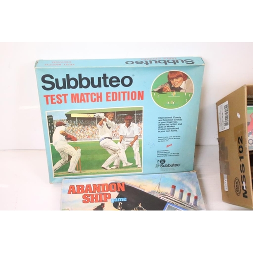 443 - Collection of mixed games / board games to include Subbuteo Table Soccer Club Edition, Subbuteo Cric... 