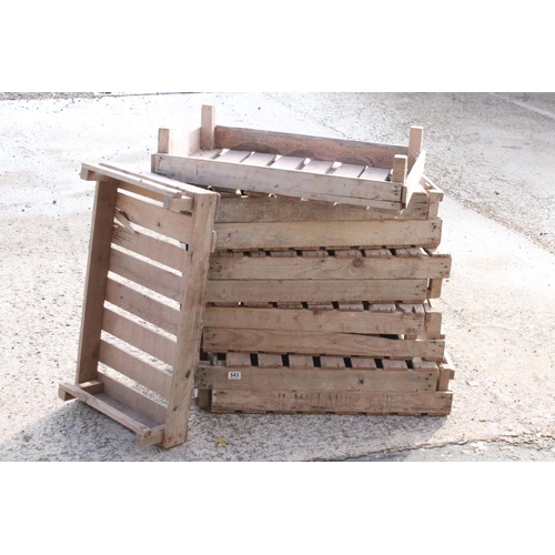 543 - Ten Wooden Apple / Fruit Crates, some stamped to sides, all measure 77cm long x 46cm deep x 16cm hig... 